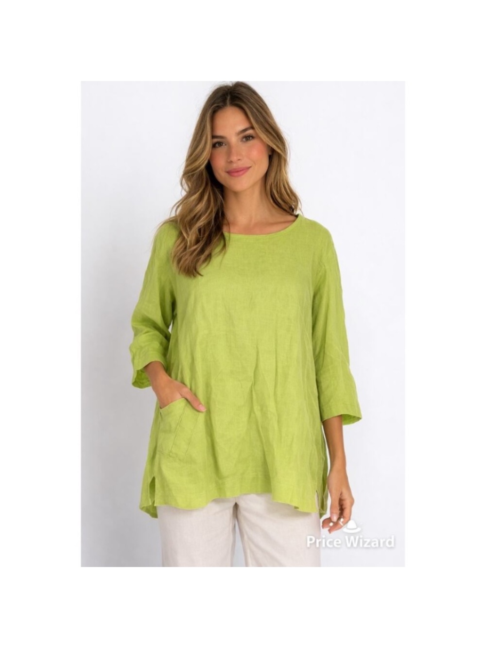 Flax Lagenlook 100% Linen Tunic Top In Key Lime Size Medium